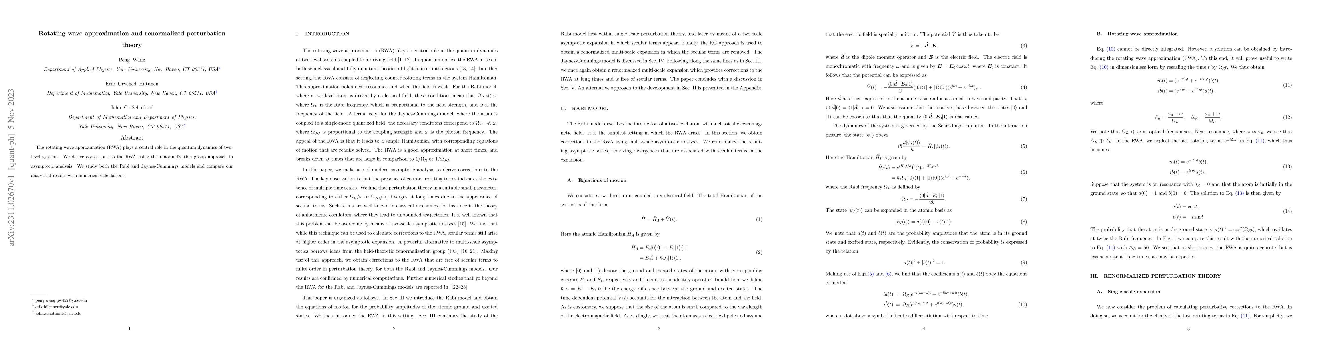 Thumbnail for Rotating wave approximation and renormalized perturbation theory