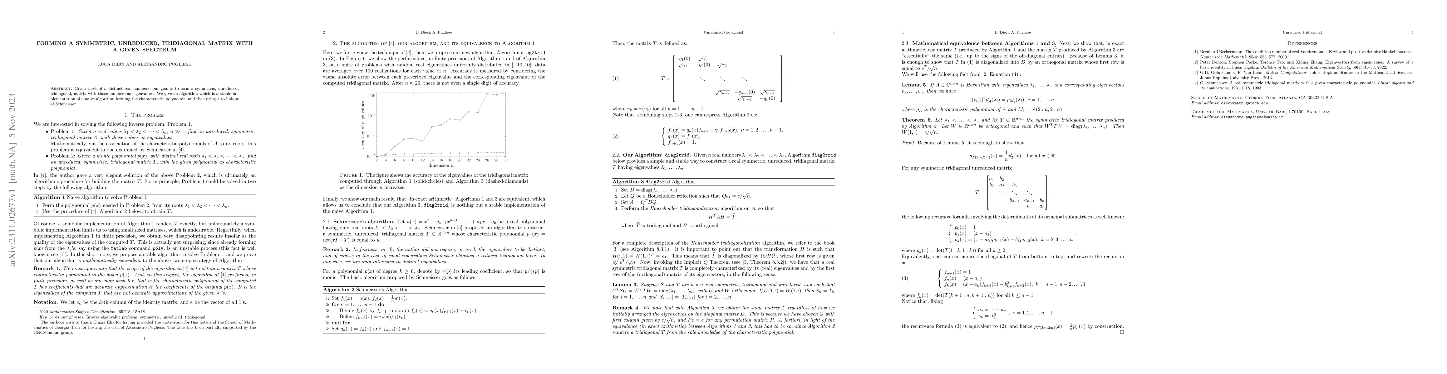 Thumbnail for Forming a symmetric, unreduced, tridiagonal matrix with a given spectrum