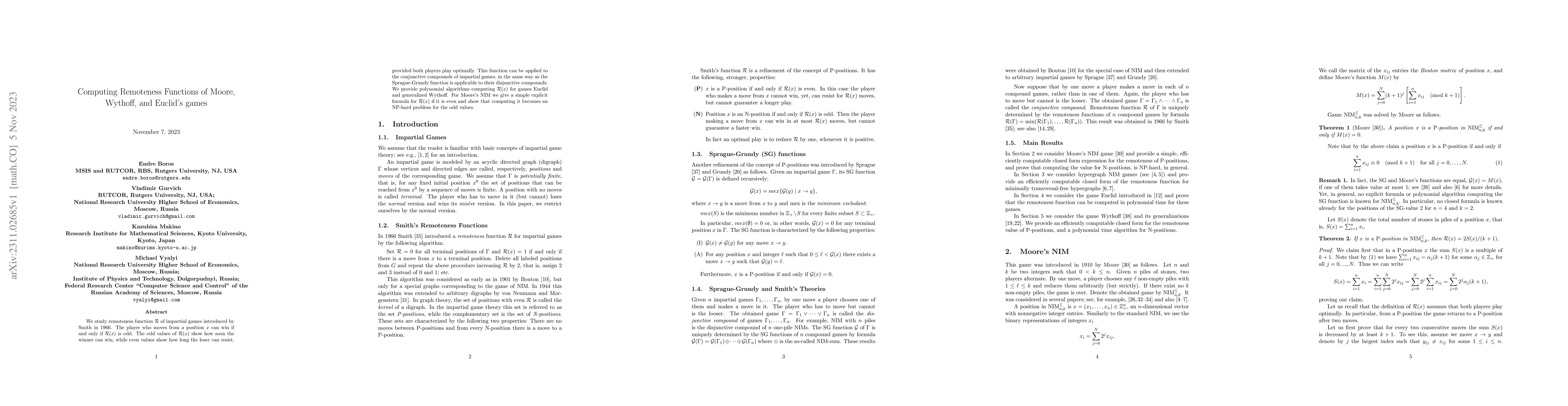 Thumbnail for Computing Remoteness Functions of Moore, Wythoff, and Euclid's games