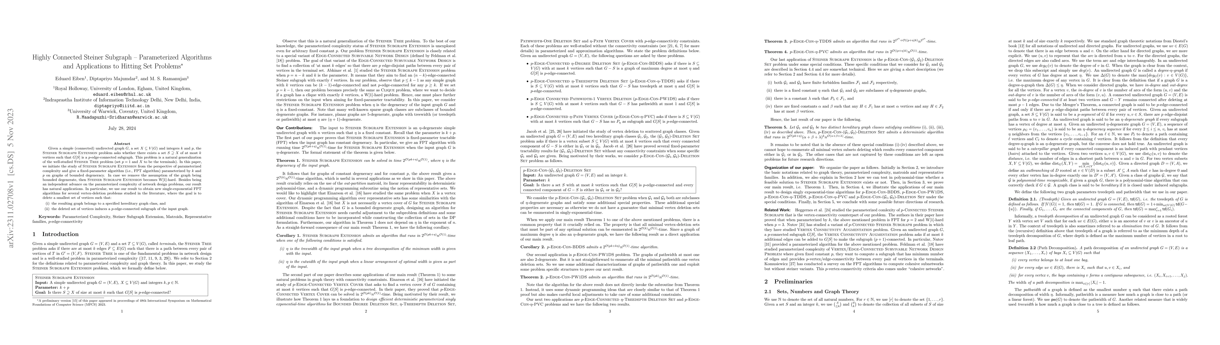 Thumbnail for Highly Connected Steiner Subgraph -- Parameterized Algorithms and
  Applications to Hitting Set Problems