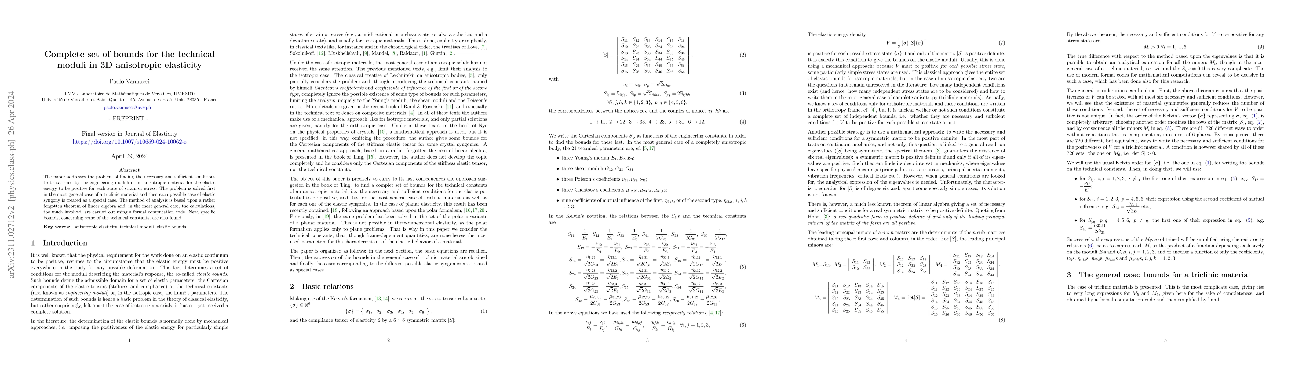 Thumbnail for Complete set of bounds for the technical moduli in 3D anisotropic
  elasticity