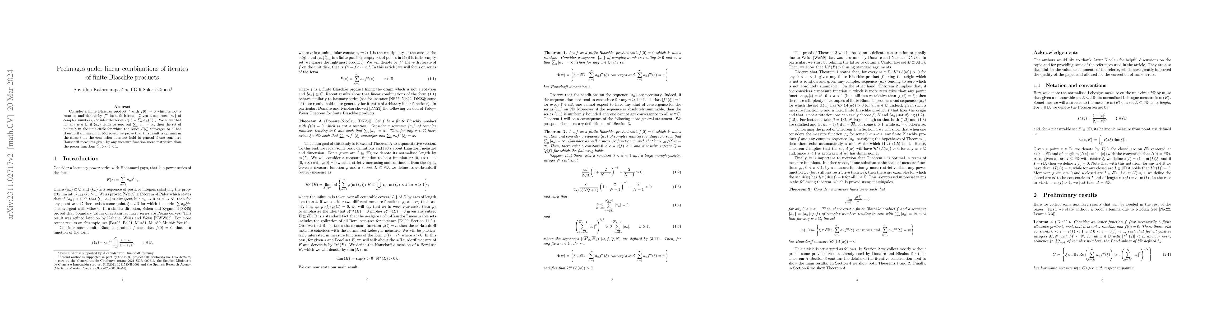 Thumbnail for Preimages under linear combinations of iterates of finite Blaschke
  products