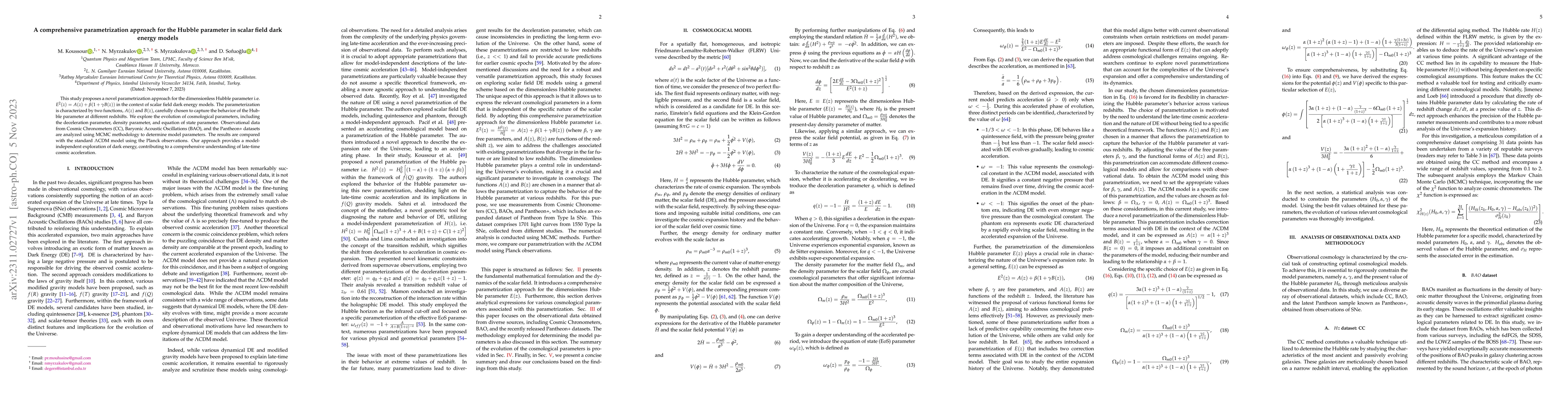 Thumbnail for A comprehensive parametrization approach for the Hubble parameter in
  scalar field dark energy models