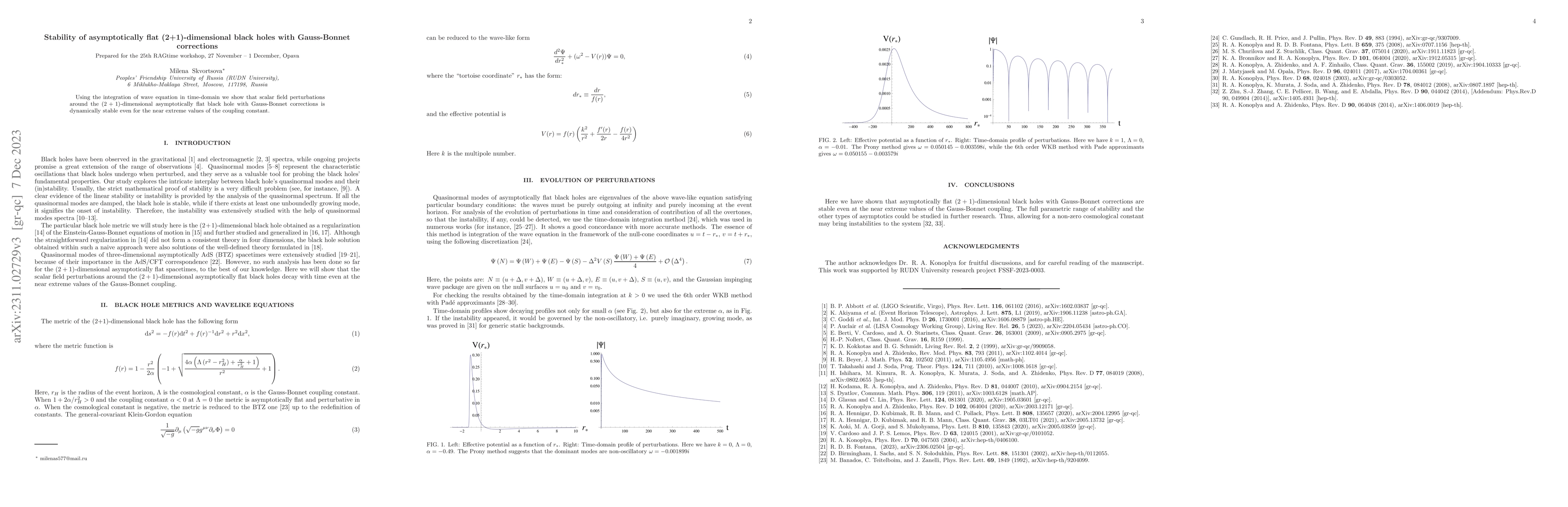 Thumbnail for Stability of asymptotically flat (2+1)-dimensional black holes with
  Gauss-Bonnet corrections