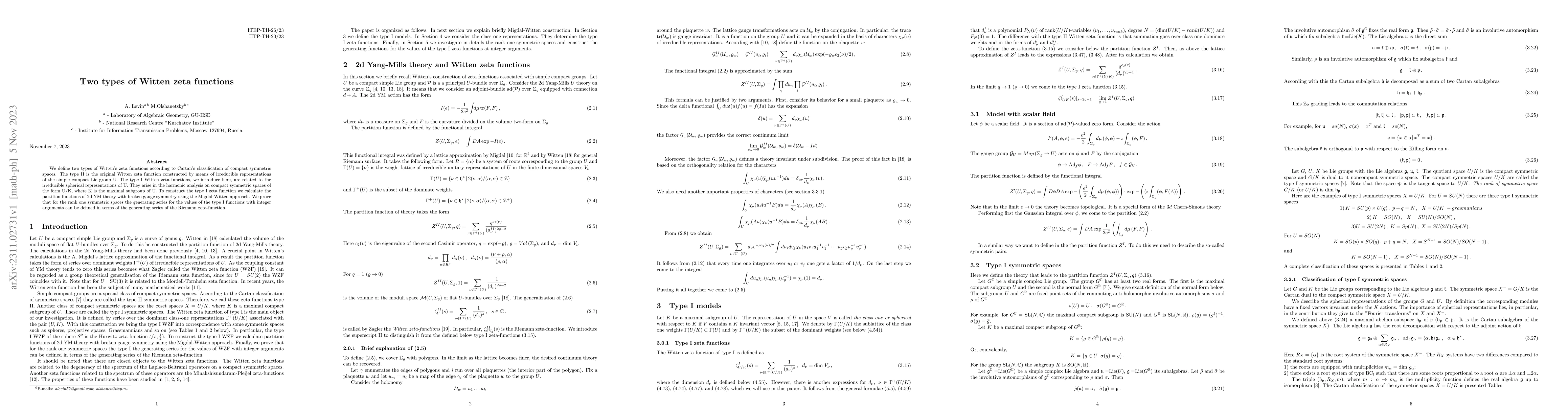 Thumbnail for Two types of Witten zeta functions