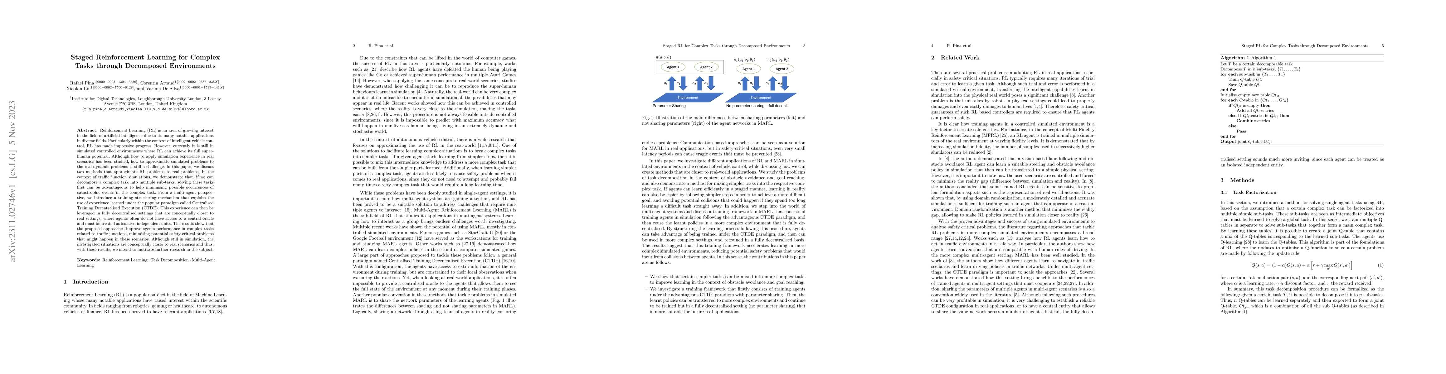 Thumbnail for Staged Reinforcement Learning for Complex Tasks through Decomposed
  Environments
