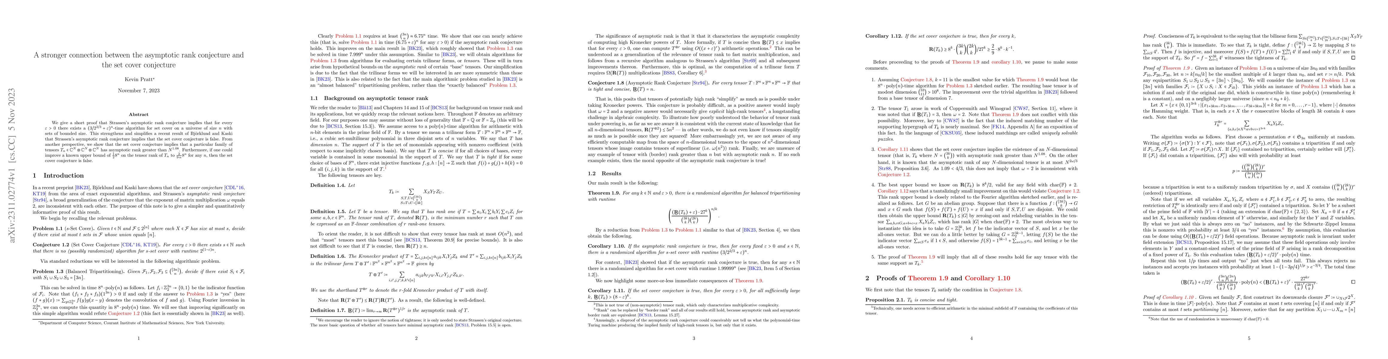Thumbnail for A stronger connection between the asymptotic rank conjecture and the set
  cover conjecture