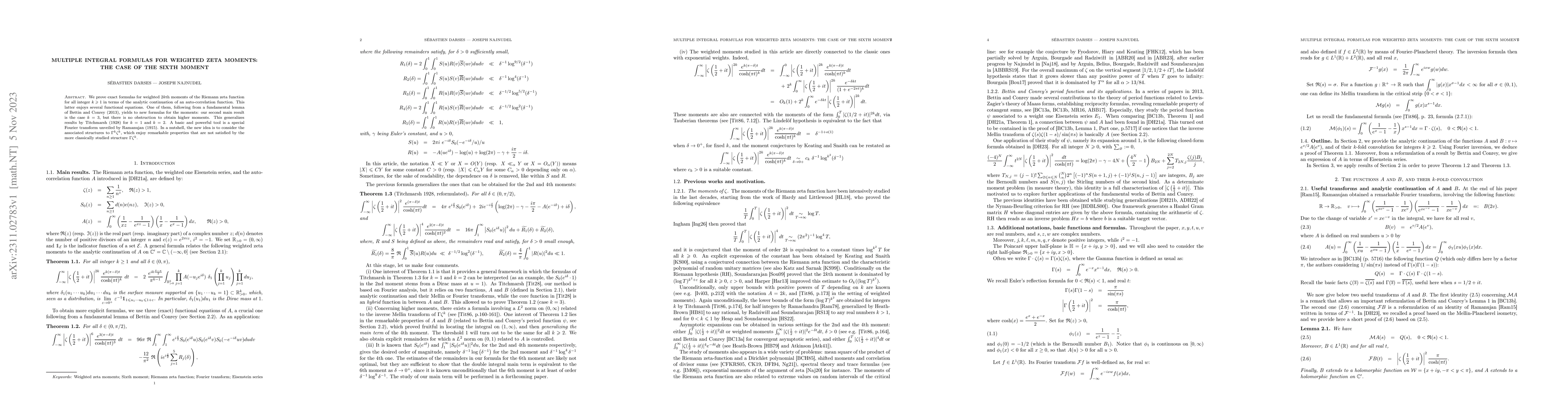Thumbnail for Multiple integral formulas for weighted zeta moments: the case of the
  sixth moment