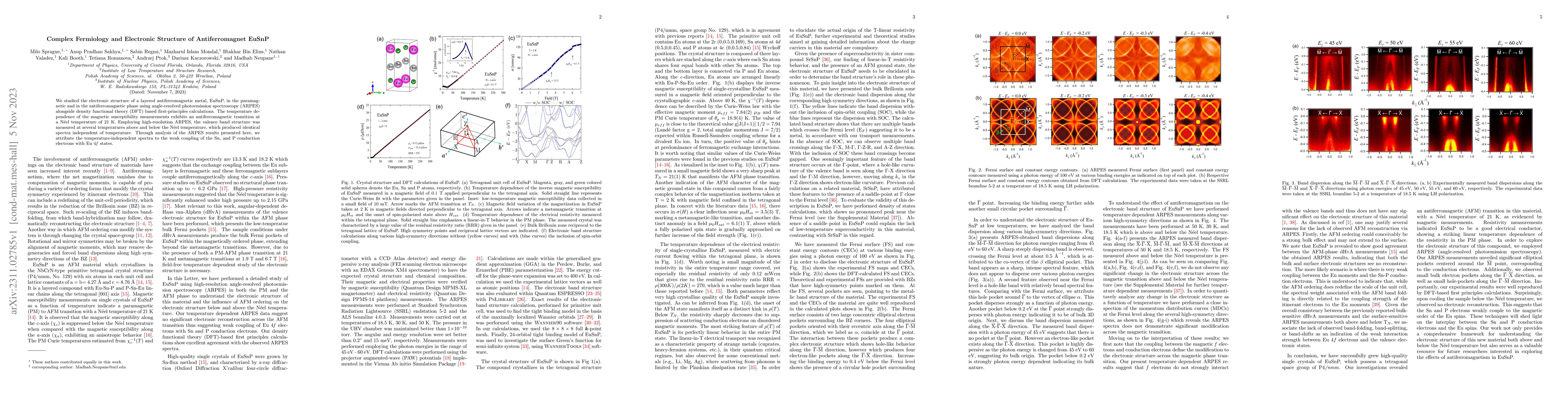 Thumbnail for Complex Fermiology and Electronic Structure of Antiferromagnet EuSnP
