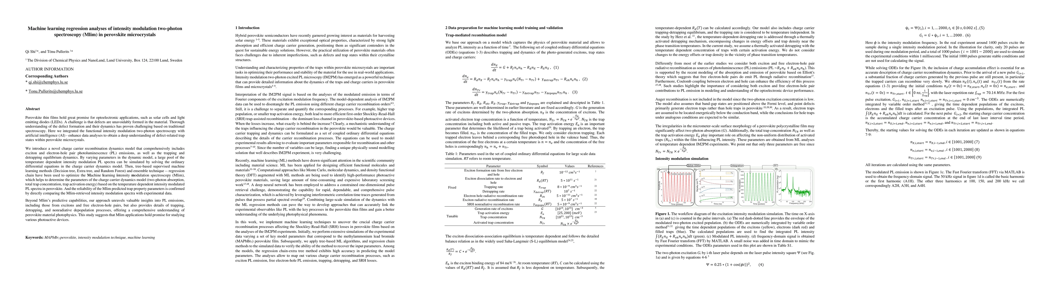 Thumbnail for Machine learning regression analyses of intensity modulation two-photon
  spectroscopy (Mlim) in perovskite microcrystals