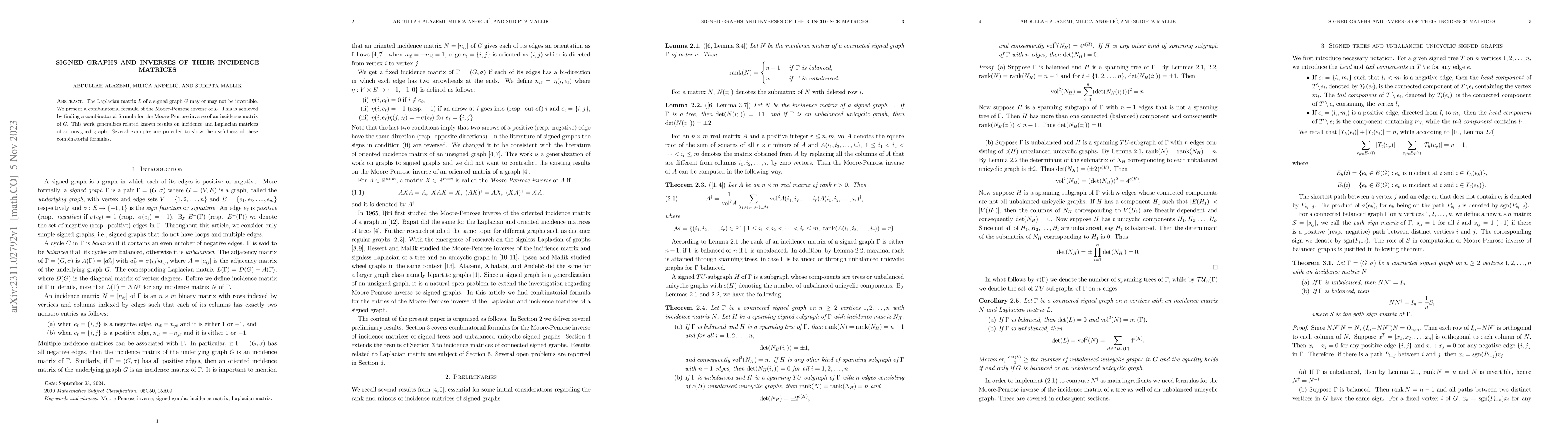 Thumbnail for Signed graphs and inverses of their incidence matrices