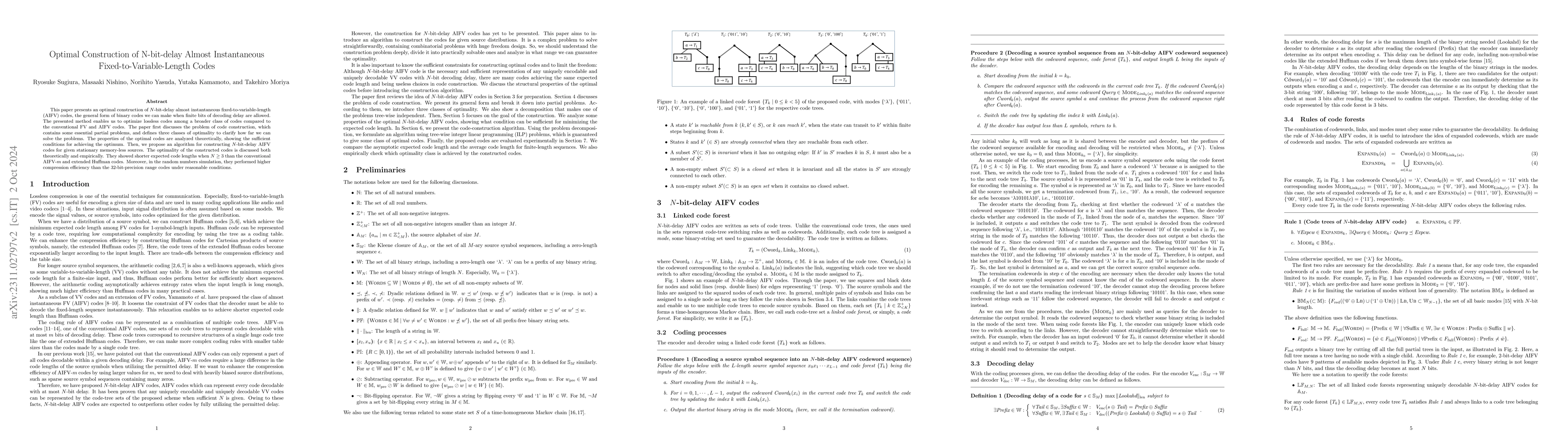 Thumbnail for Optimal Construction of N-bit-delay Almost Instantaneous
  Fixed-to-Variable-Length Codes
