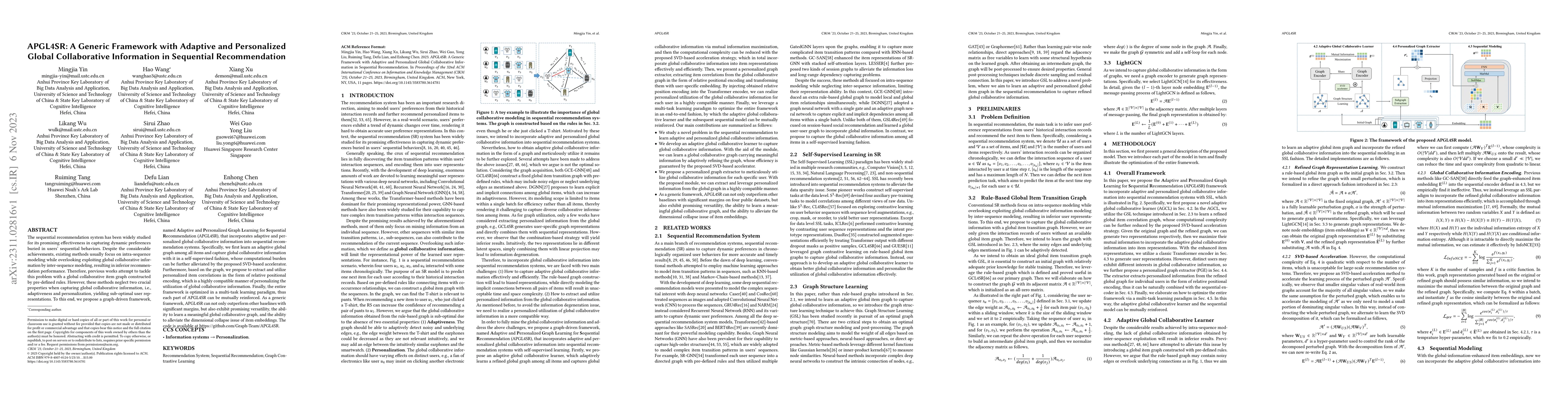Thumbnail for APGL4SR: A Generic Framework with Adaptive and Personalized Global
  Collaborative Information in Sequential Recommendation