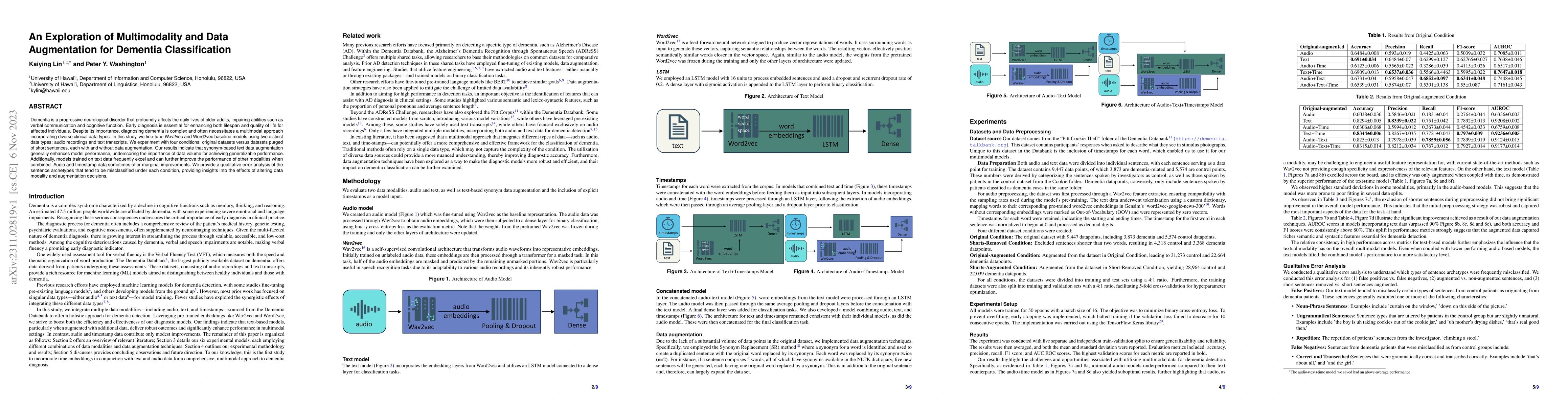 Thumbnail for An Exploration of Multimodality and Data Augmentation for Dementia
  Classification