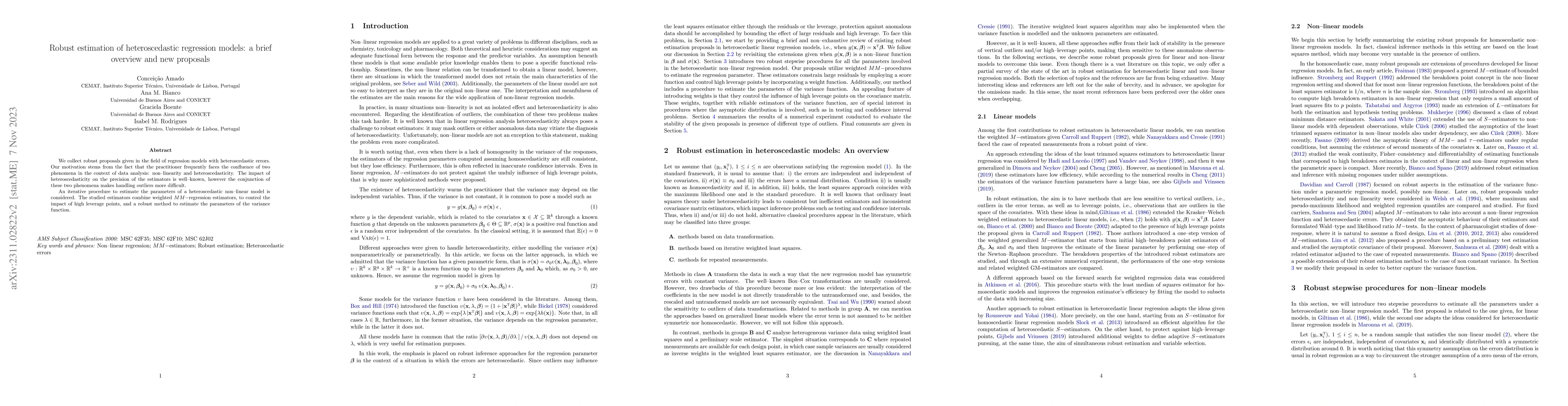 Thumbnail for Robust estimation of heteroscedastic regression models: a brief overview
  and new proposals