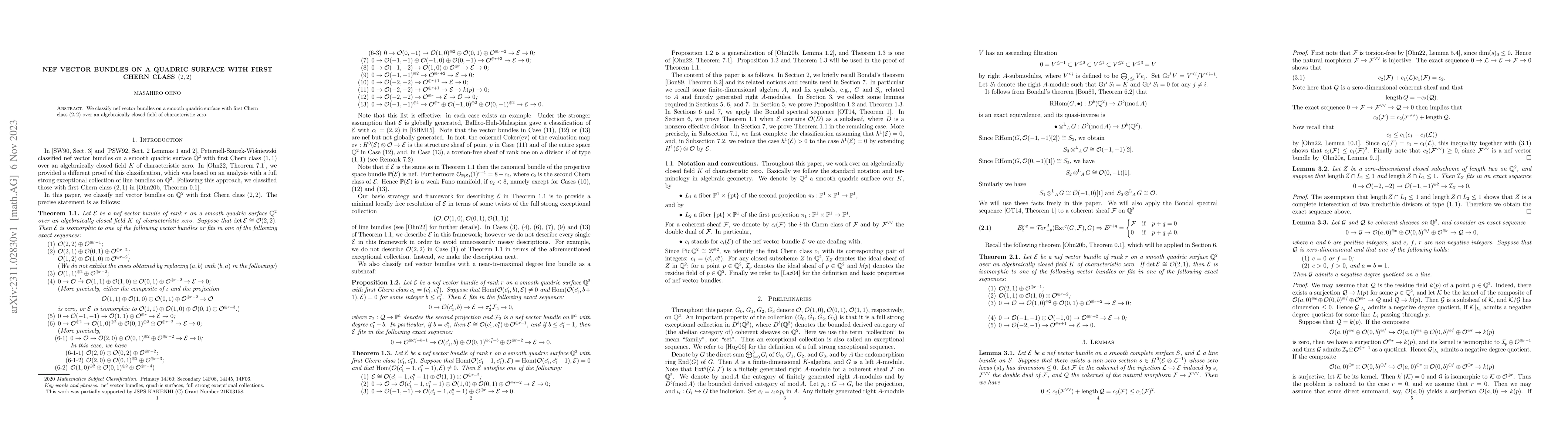 Thumbnail for Nef vector bundles on a quadric surface with first Chern class $(2,2)$