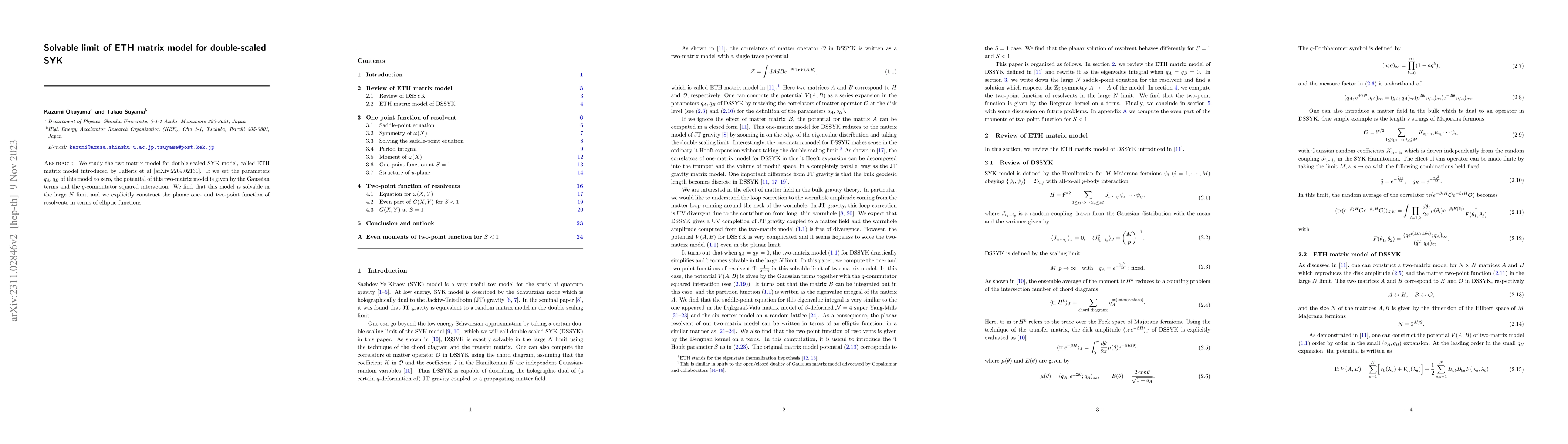 Thumbnail for Solvable limit of ETH matrix model for double-scaled SYK