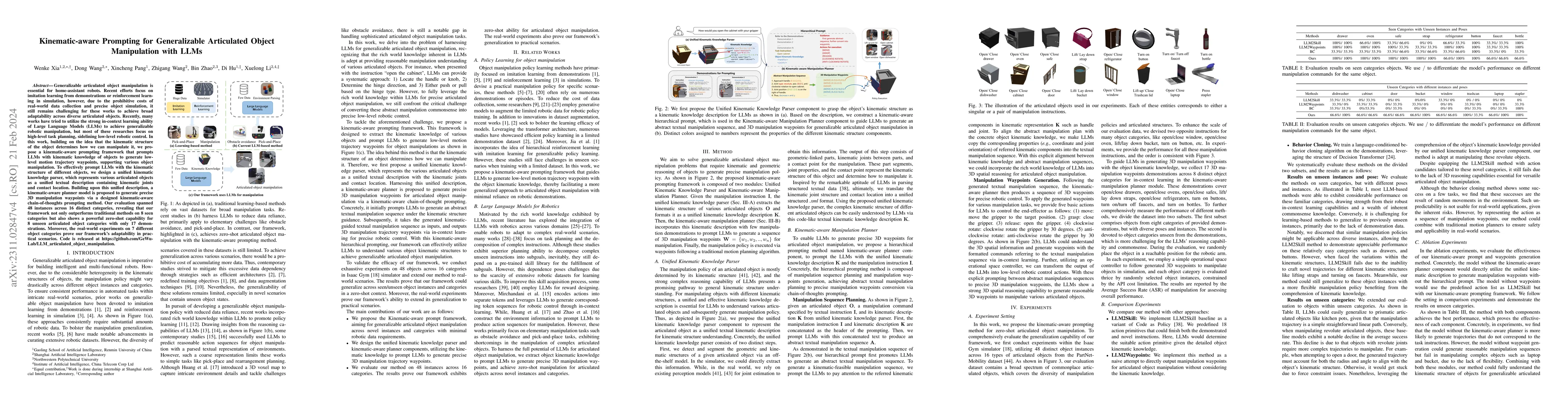 Thumbnail for Kinematic-aware Prompting for Generalizable Articulated Object
  Manipulation with LLMs