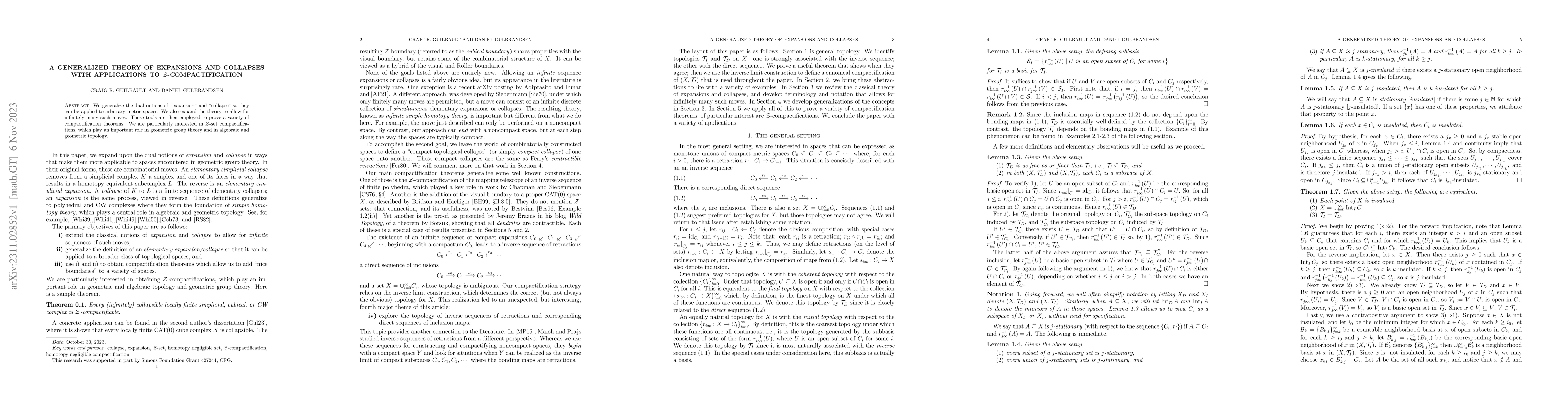 Thumbnail for A generalized theory of expansions and collapses with applications to
  Z-compactification