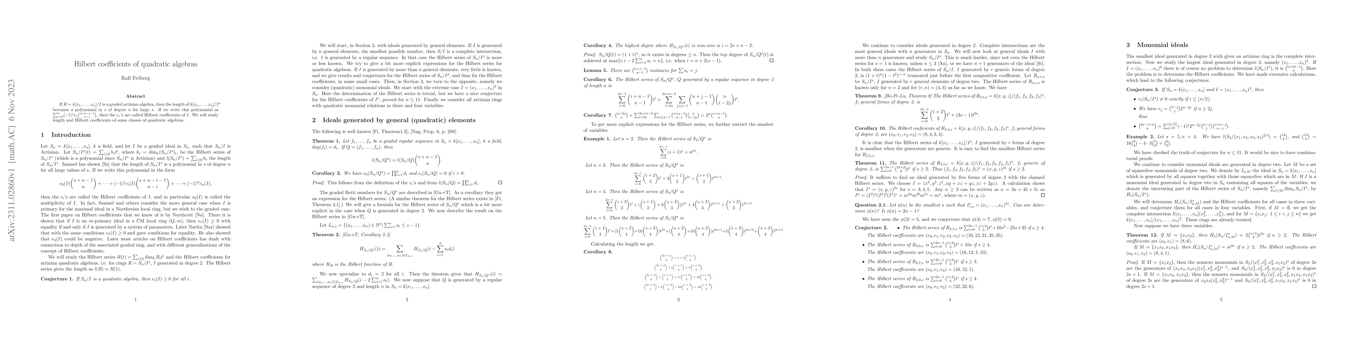 Thumbnail for Hilbert coefficients of quadratic algebras