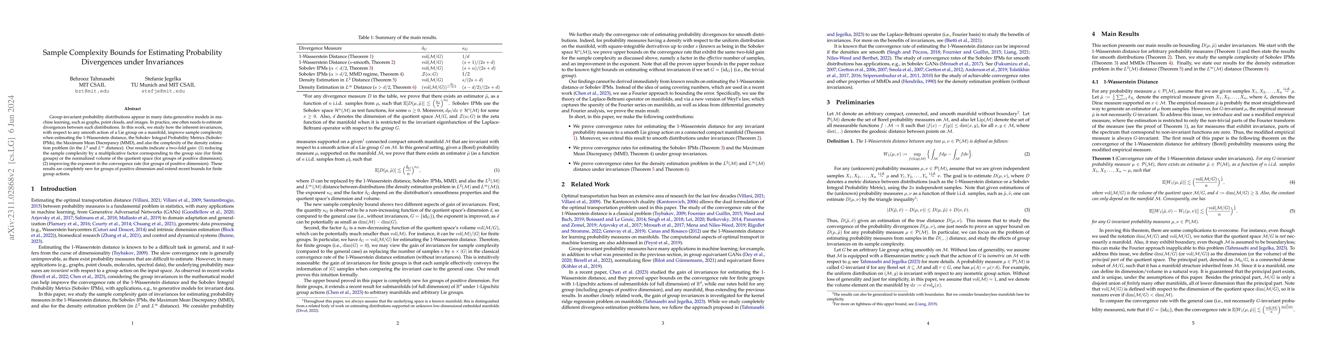 Thumbnail for Sample Complexity Bounds for Estimating Probability Divergences under
  Invariances