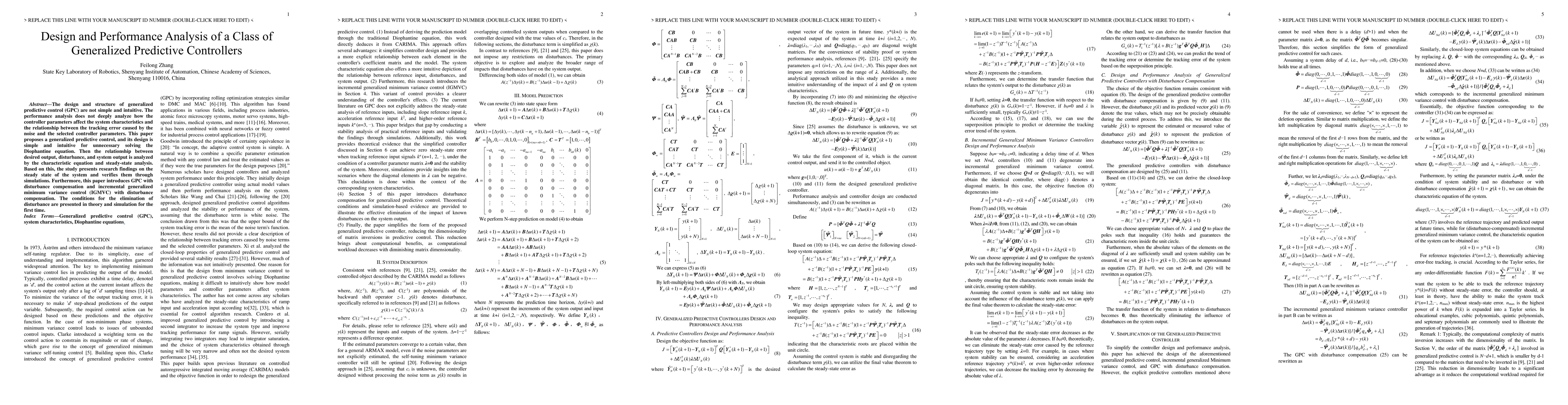 Thumbnail for Design and Performance Analysis of a Class of Generalized Predictive
  Controllers