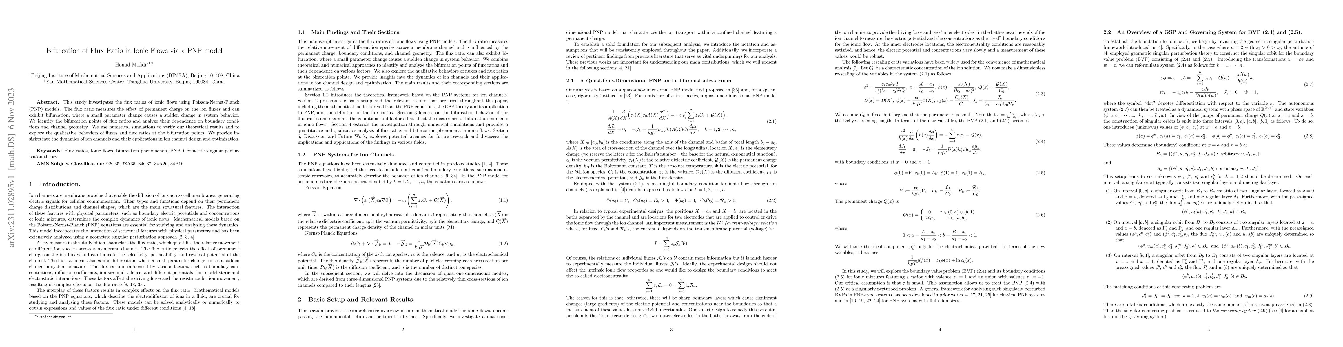 Thumbnail for Bifurcation of Flux Ratio in Ionic Flows via a PNP model