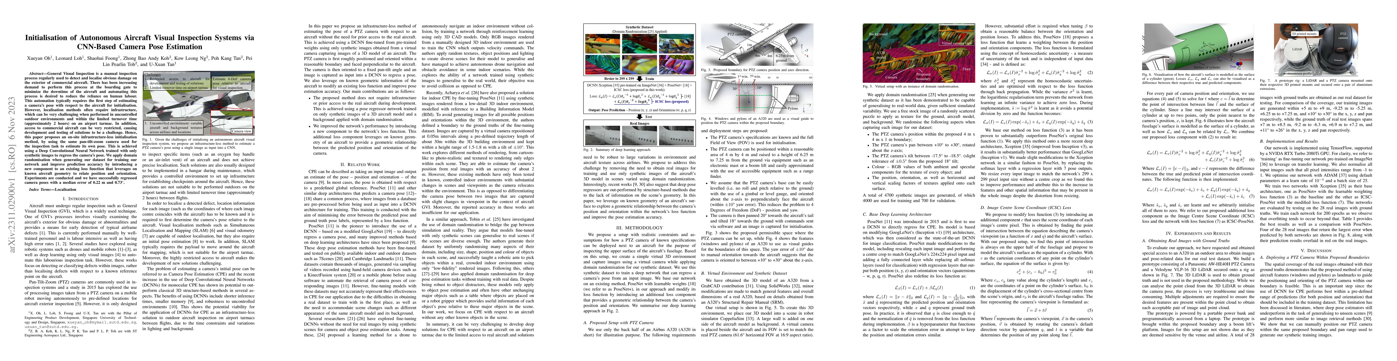 Thumbnail for Initialisation of Autonomous Aircraft Visual Inspection Systems via
  CNN-Based Camera Pose Estimation