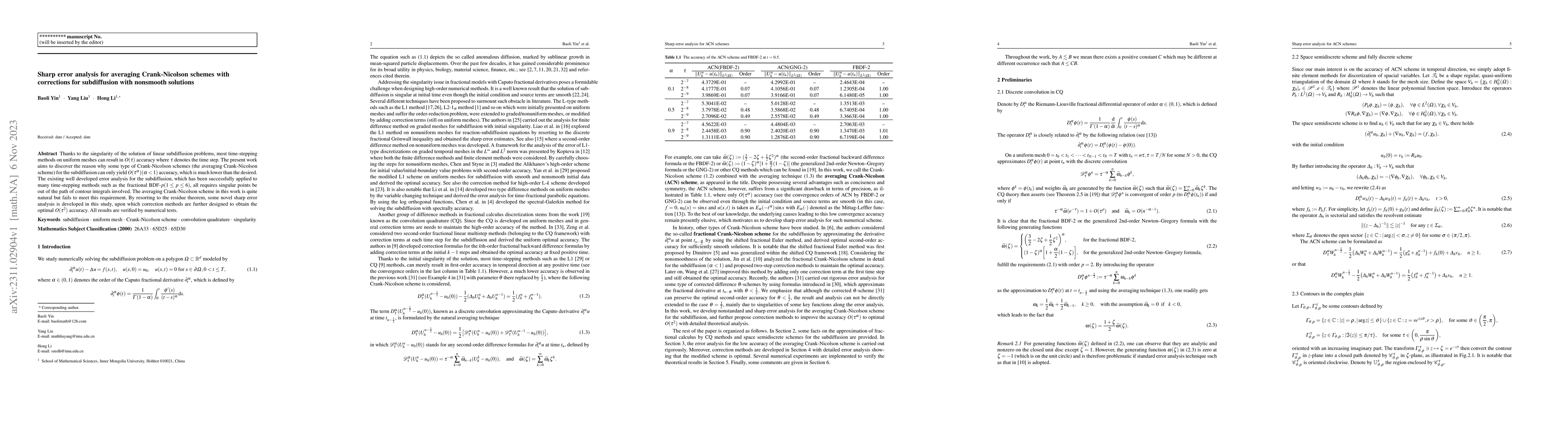 Thumbnail for Sharp error analysis for averaging Crank-Nicolson schemes with
  corrections for subdiffusion with nonsmooth solutions