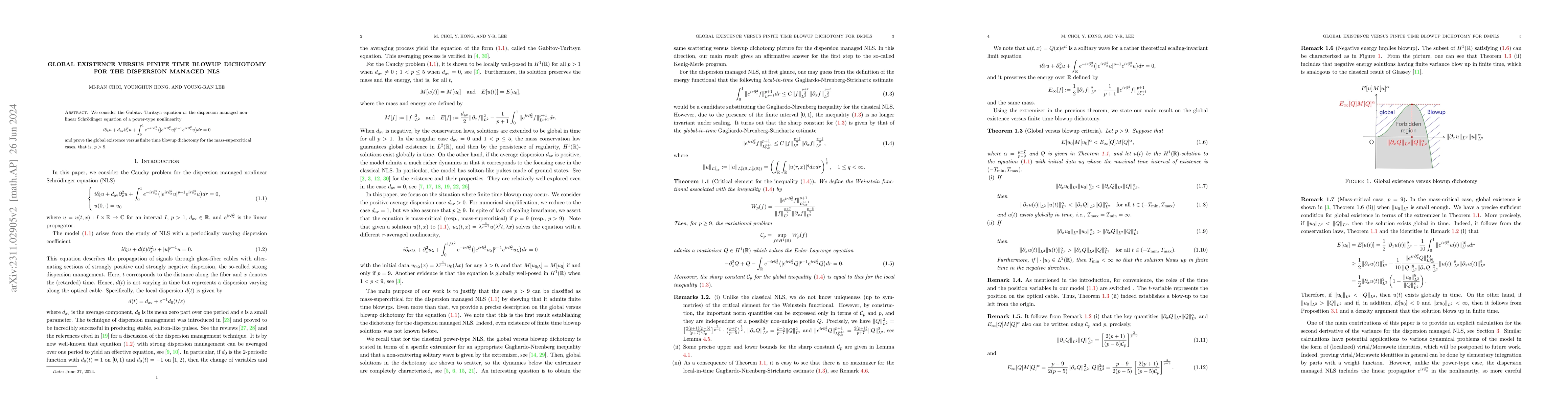 Thumbnail for Global existence versus finite time blowup dichotomy for the dispersion
  managed NLS