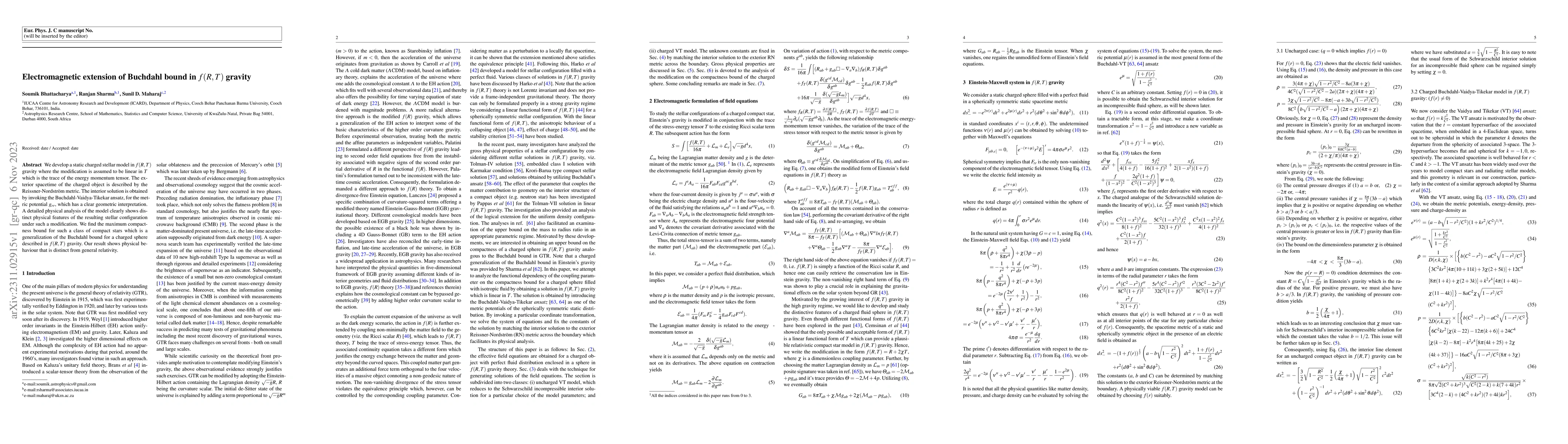 Thumbnail for Electromagnetic extension of Buchdahl bound in $f(R,T)$ gravity