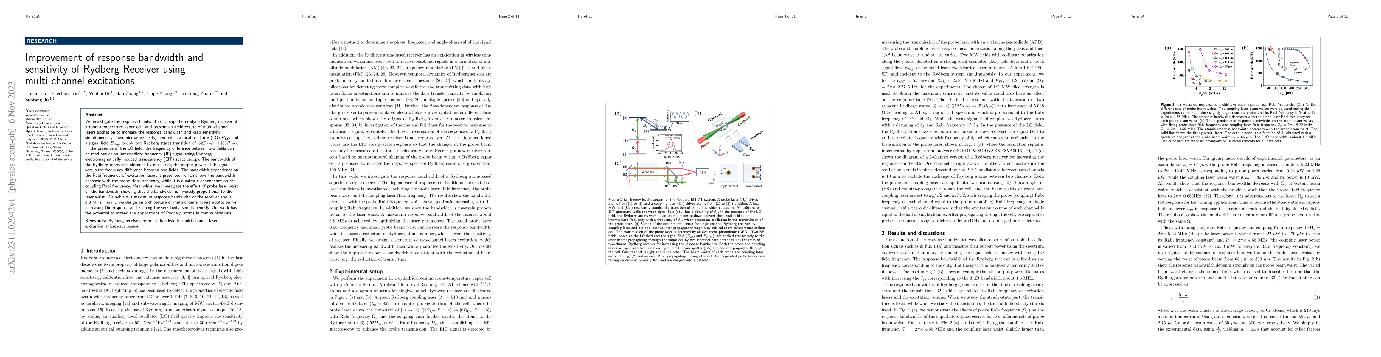 Thumbnail for Improvement of response bandwidth and sensitivity of Rydberg Receiver
  using multi-channel excitations
