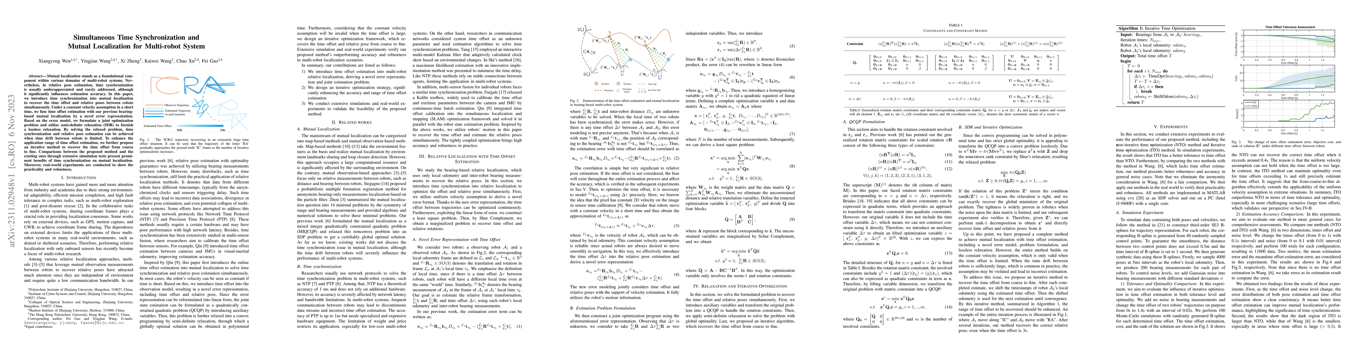 Thumbnail for Simultaneous Time Synchronization and Mutual Localization for
  Multi-robot System