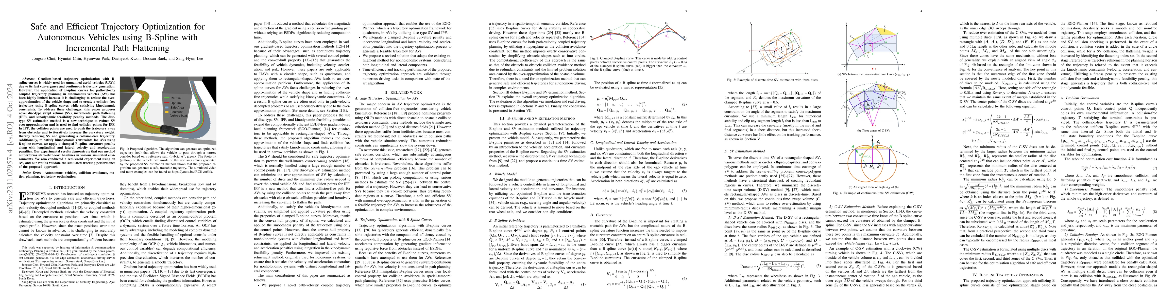 Thumbnail for Safe and Efficient Trajectory Optimization for Autonomous Vehicles using
  B-spline with Incremental Path Flattening