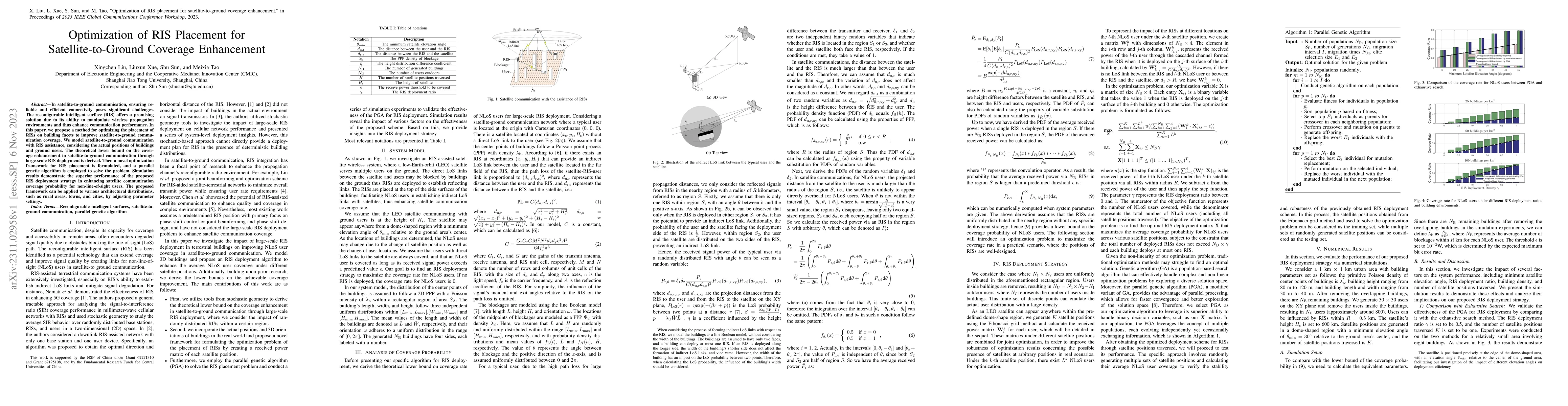 Thumbnail for Optimization of RIS Placement for Satellite-to-Ground Coverage
  Enhancement
