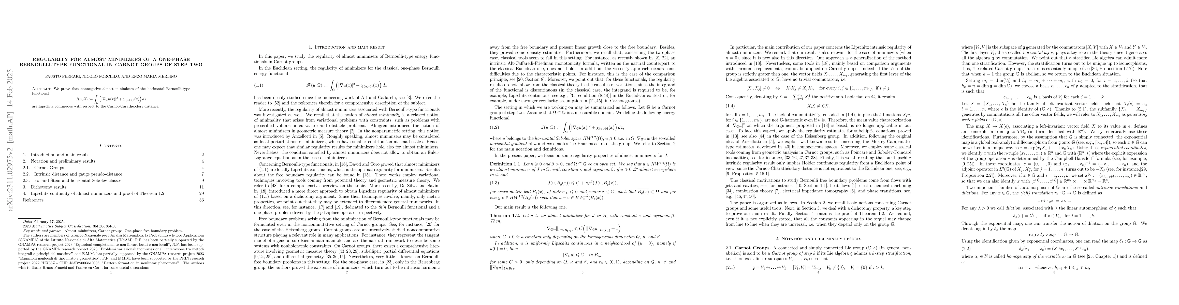 Thumbnail for Regularity for almost minimizers of a one-phase Bernoulli-type
  functional in Carnot Groups of step two
