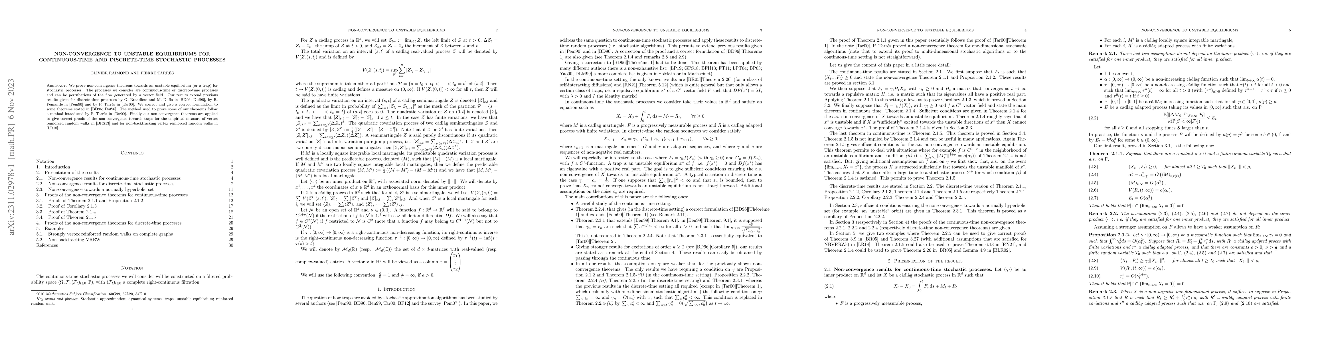 Thumbnail for Non-convergence to unstable equilibriums for continuous-time and
  discrete-time stochastic processes