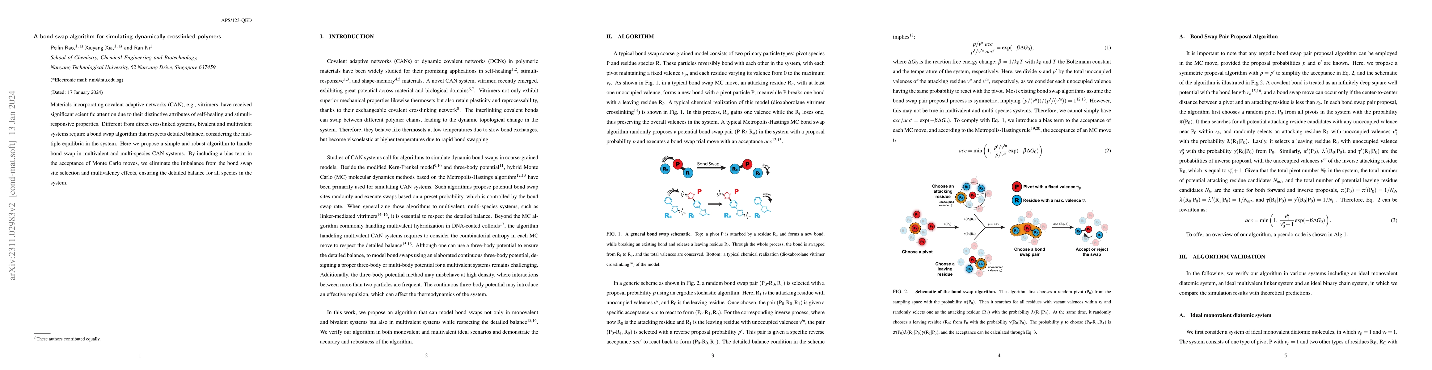 Thumbnail for A bond swap algorithm for simulating dynamically crosslinked polymers