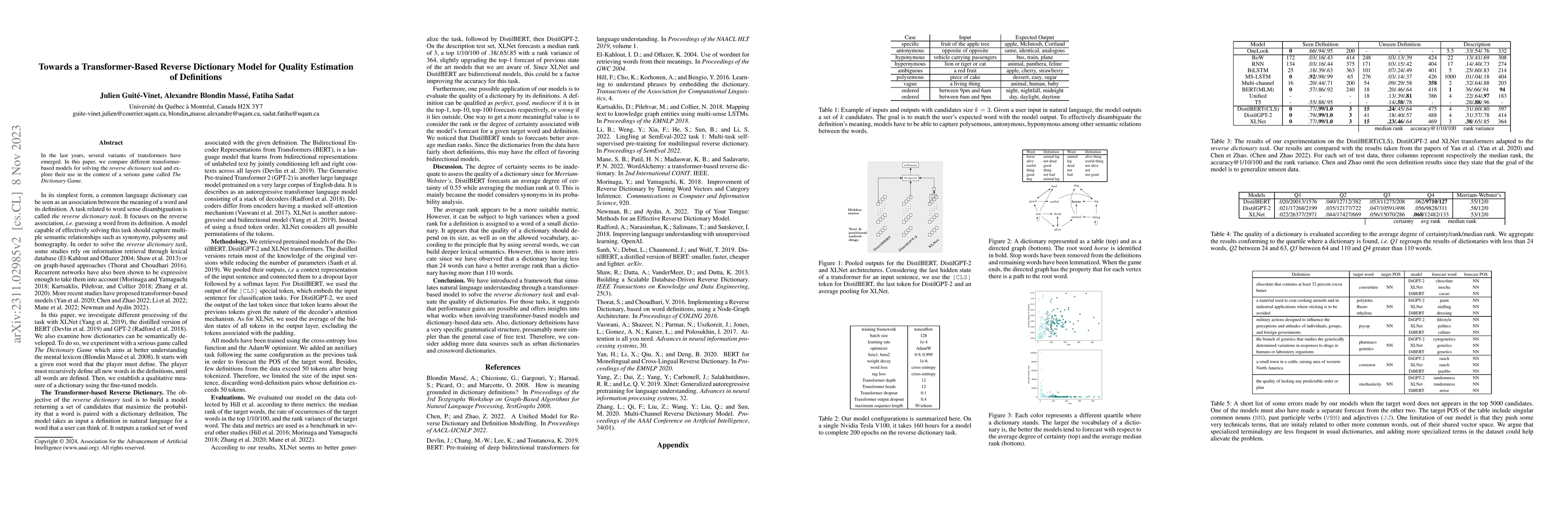 Thumbnail for Towards a Transformer-Based Reverse Dictionary Model for Quality
  Estimation of Definitions