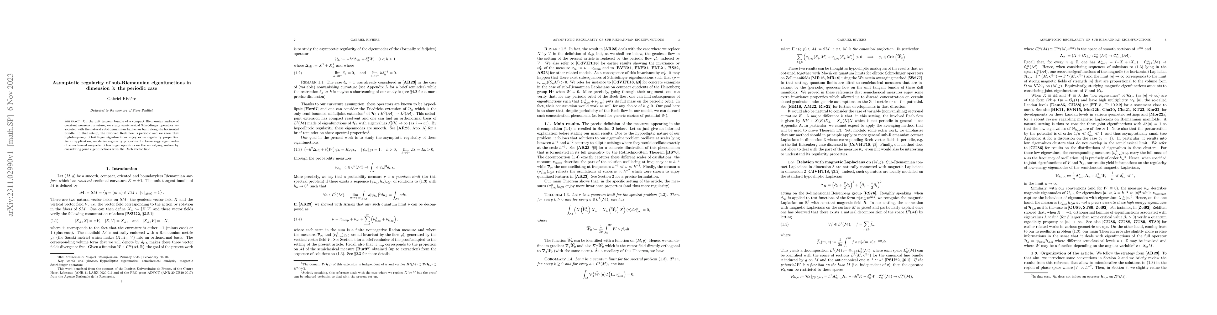 Thumbnail for Asymptotic regularity of sub-Riemannian eigenfunctions in dimension 3:
  the periodic case