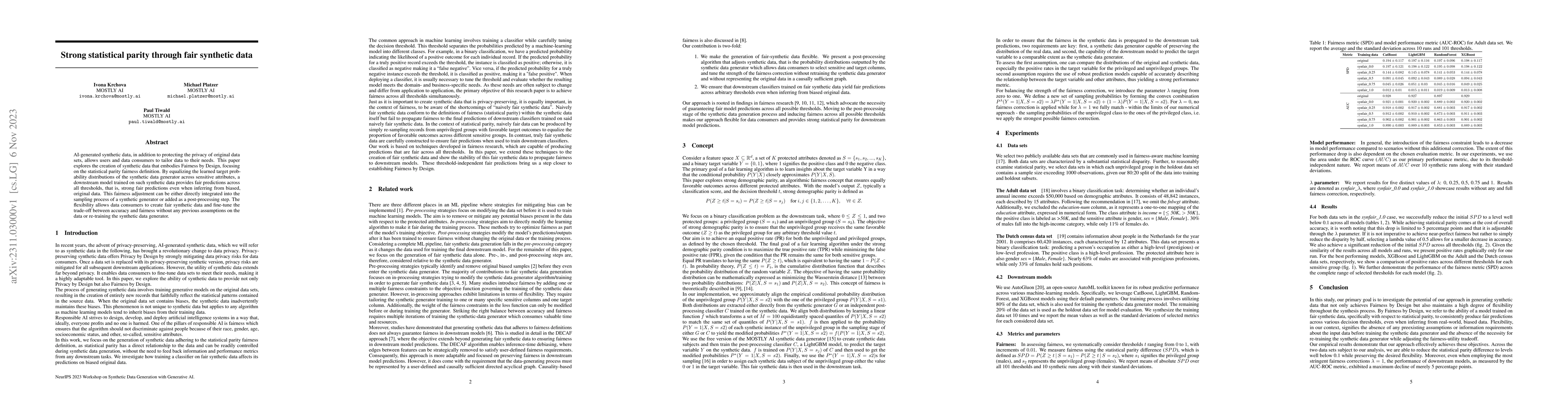 Thumbnail for Strong statistical parity through fair synthetic data