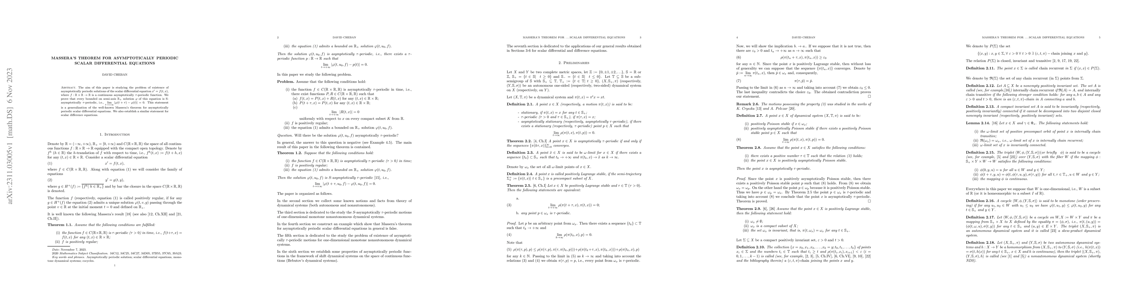 Thumbnail for Massera's theorem for Asymptotically Periodic Scalar Differential
  Equations