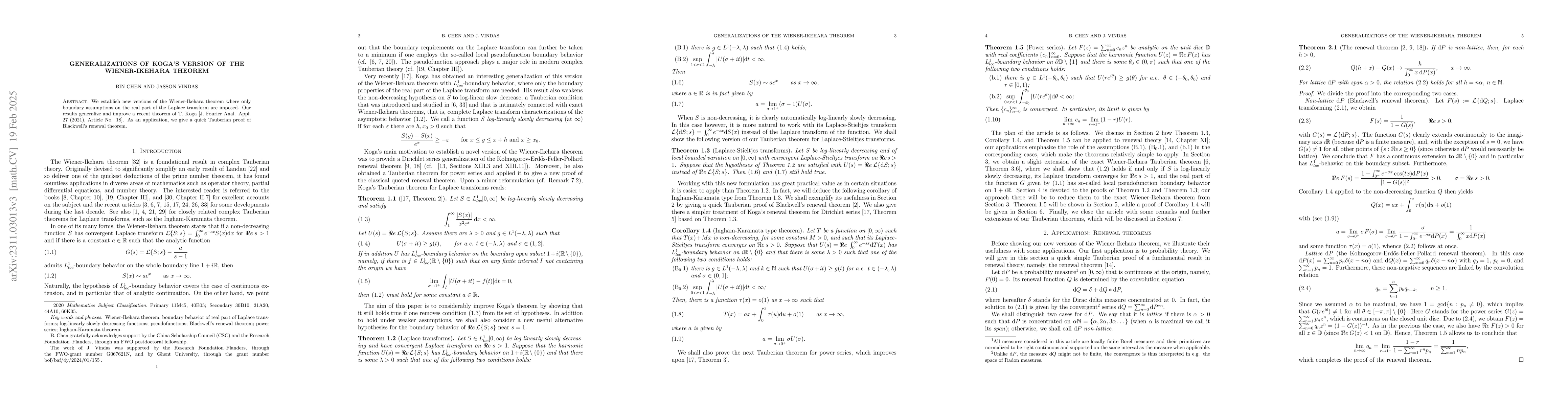 Thumbnail for Generalizations of Koga's version of the Wiener-Ikehara theorem