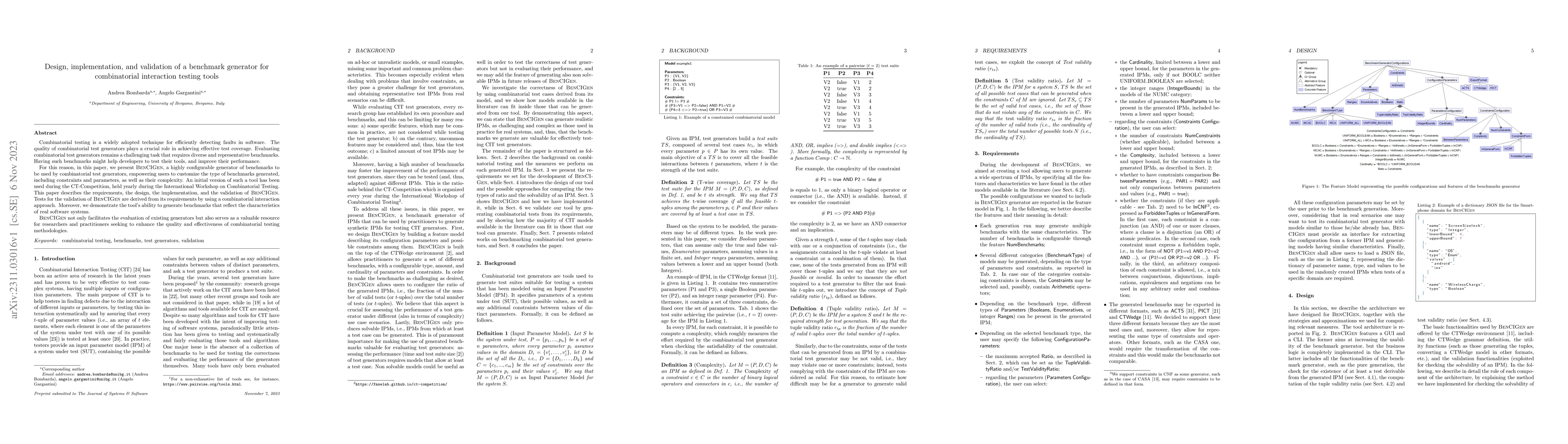 Thumbnail for Design, implementation, and validation of a benchmark generator for
  combinatorial interaction testing tools