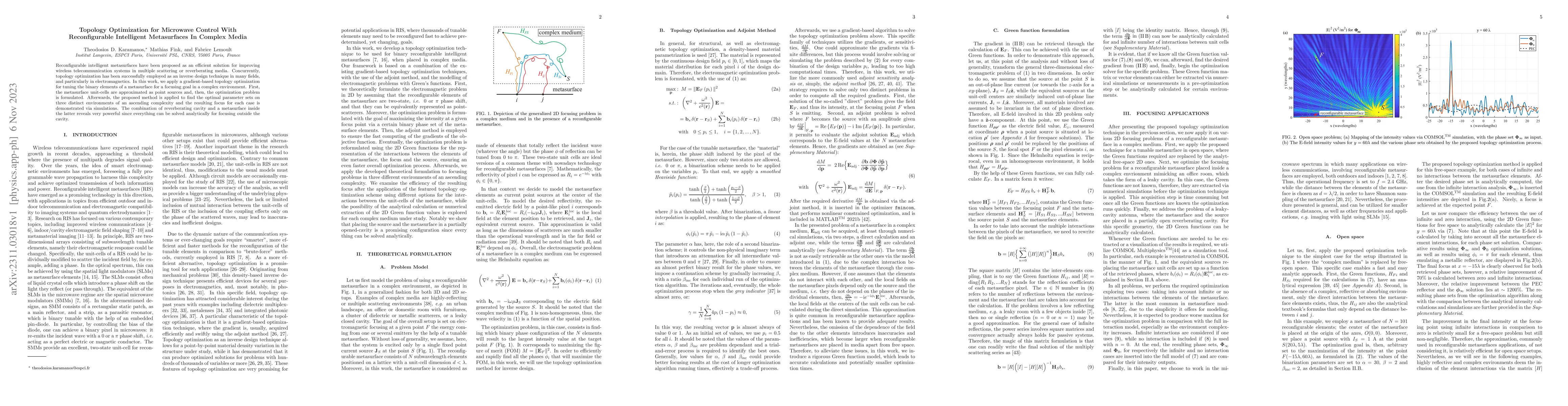 Thumbnail for Topology Optimization for Microwave Control With Reconfigurable
  Intelligent Metasurfaces In Complex Media