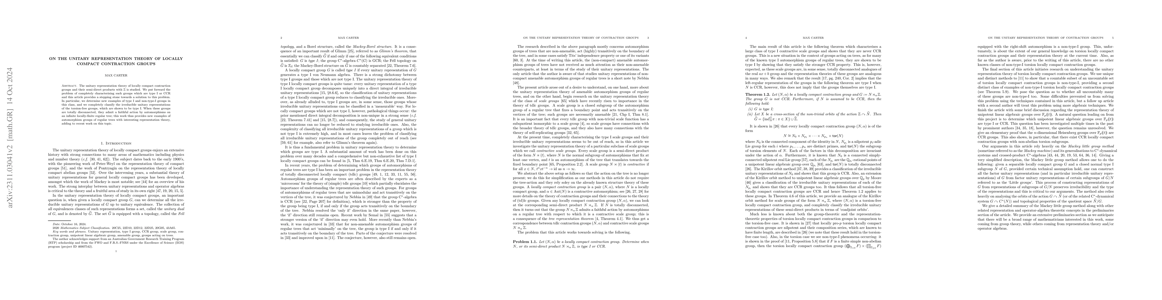 Thumbnail for On the unitary representation theory of locally compact contraction
  groups