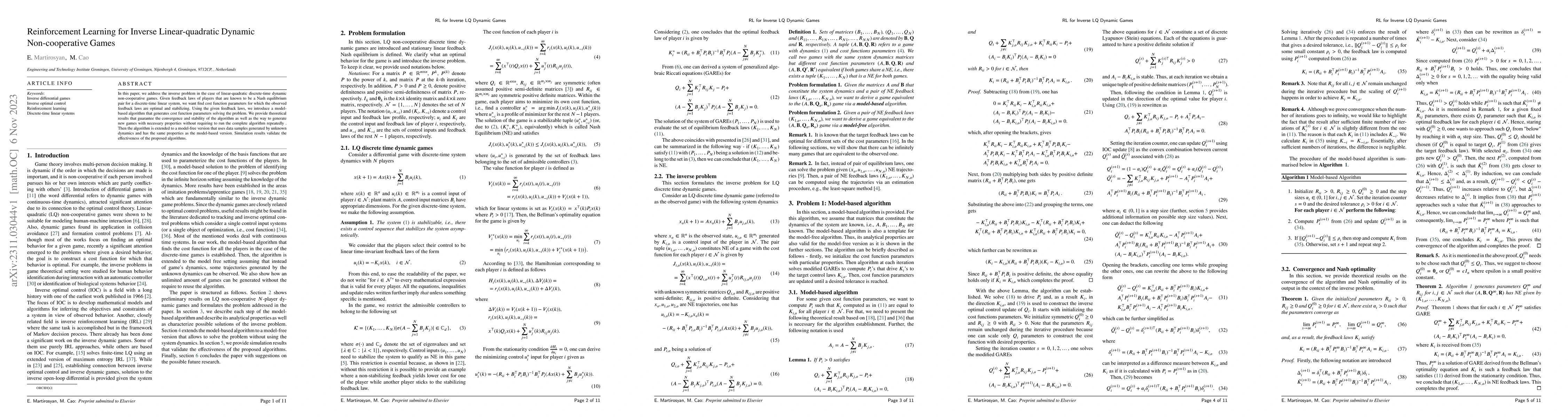 Thumbnail for Reinforcement Learning for Inverse Linear-quadratic Dynamic
  Non-cooperative Games