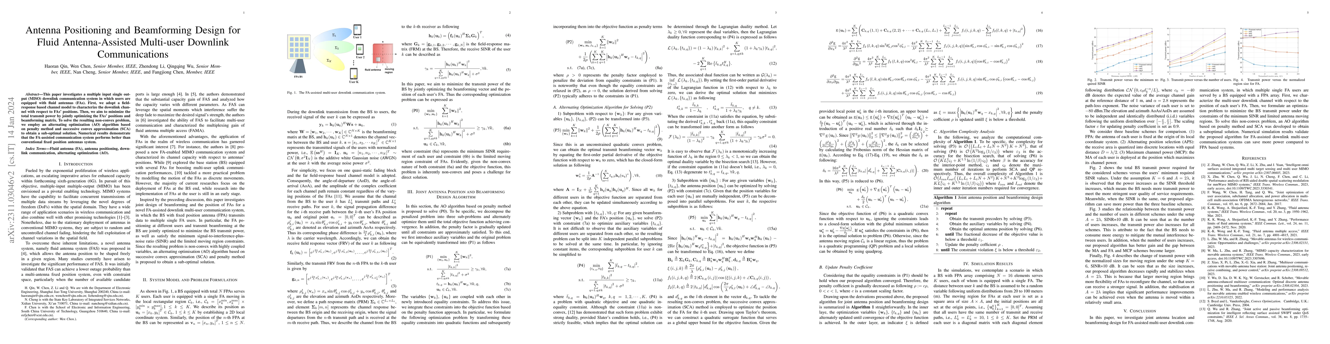 Thumbnail for Antenna Positioning and Beamforming Design for Fluid-Antenna Enabled
  Multi-user Downlink Communications