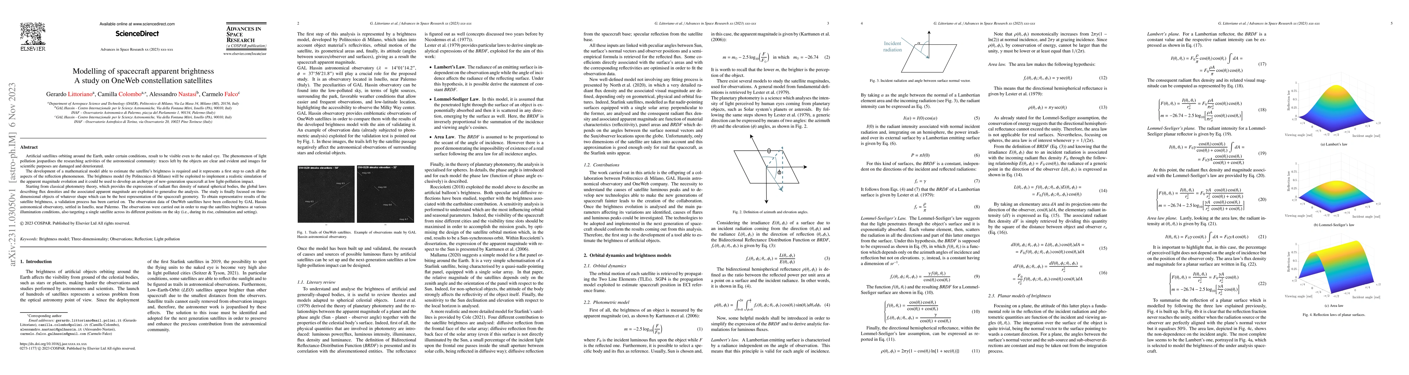 Thumbnail for Modelling of spacecraft apparent brightness: a study on OneWeb
  constellation satellites