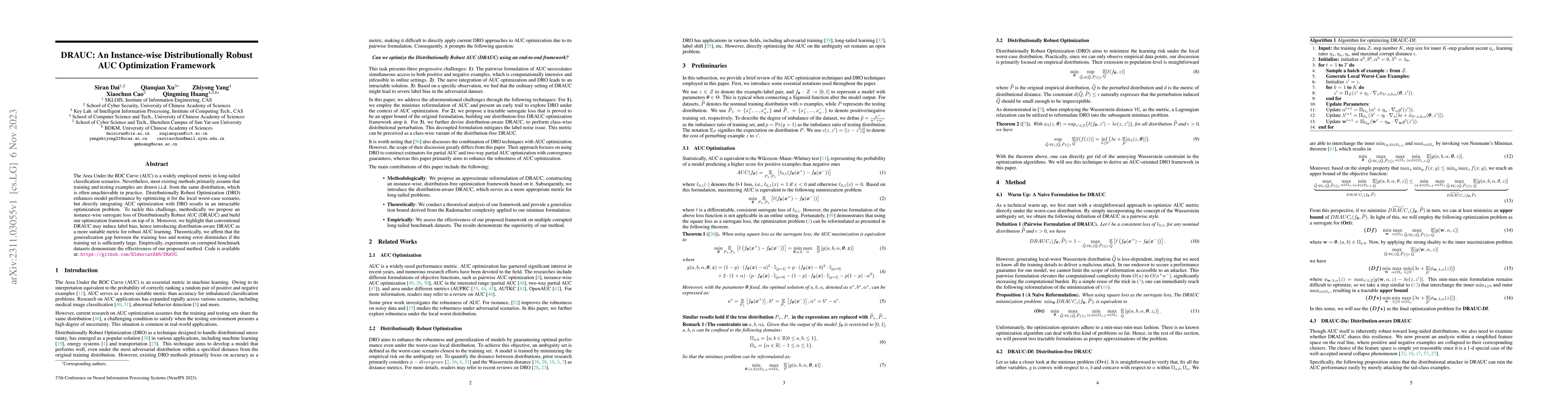 Thumbnail for DRAUC: An Instance-wise Distributionally Robust AUC Optimization
  Framework